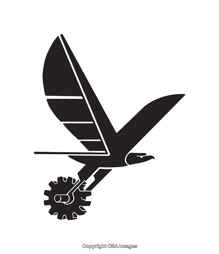Black And White Icon of a Bird Combined With Mechanical Gears