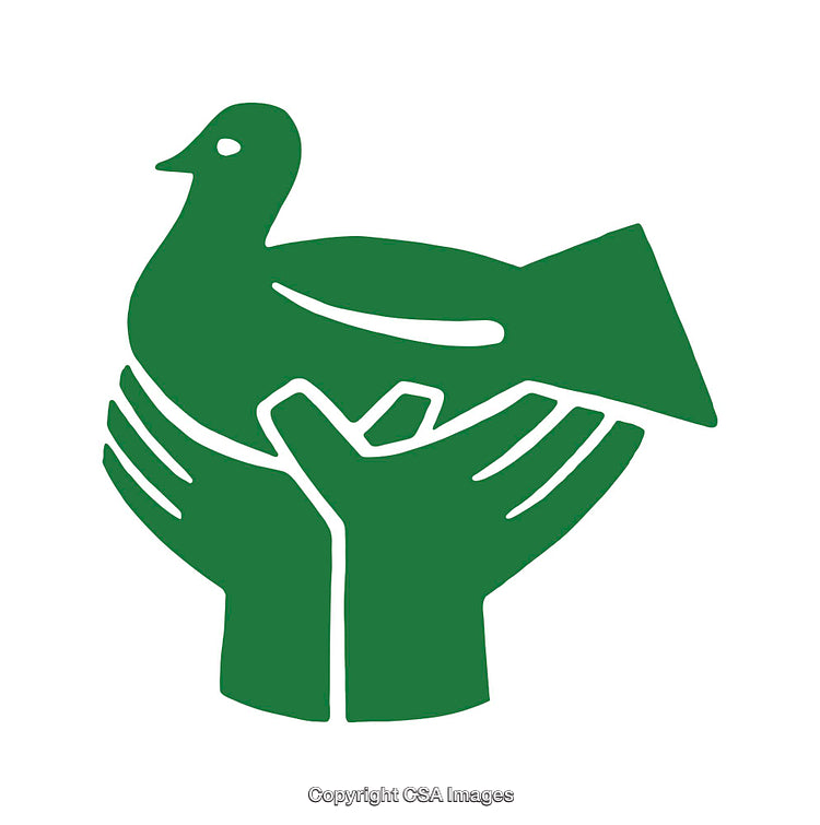 Green Silhouette Design of Hands Holding a Dove Icon