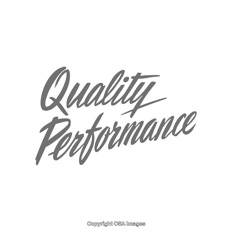 Modern Calligraphy Text Featuring 'Quality Performance' in Stylized Gray Typography