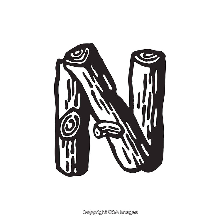 Letter N Shaped With Artistic Wooden Log Design