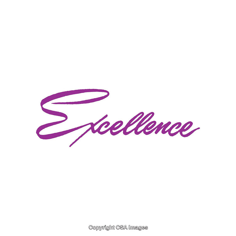 Elegant Purple Script of the Word 'Excellence' on a White Background