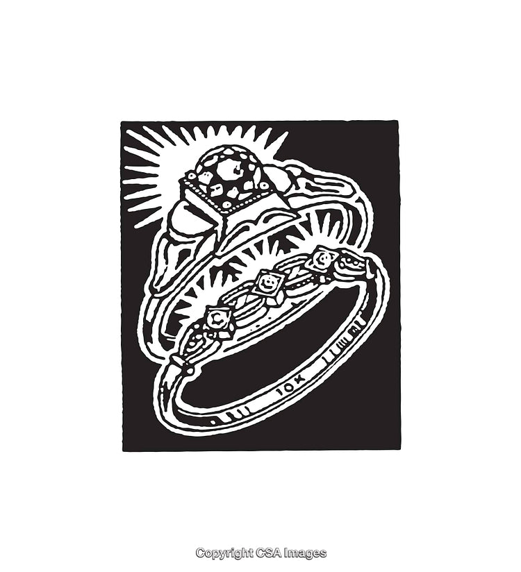 Elegant Black and White Line Art of Decorative Rings