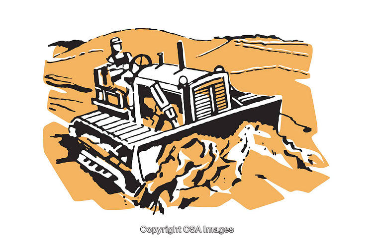 Illustration of Bulldozer Operating in a Sandy Terrain Construction Site