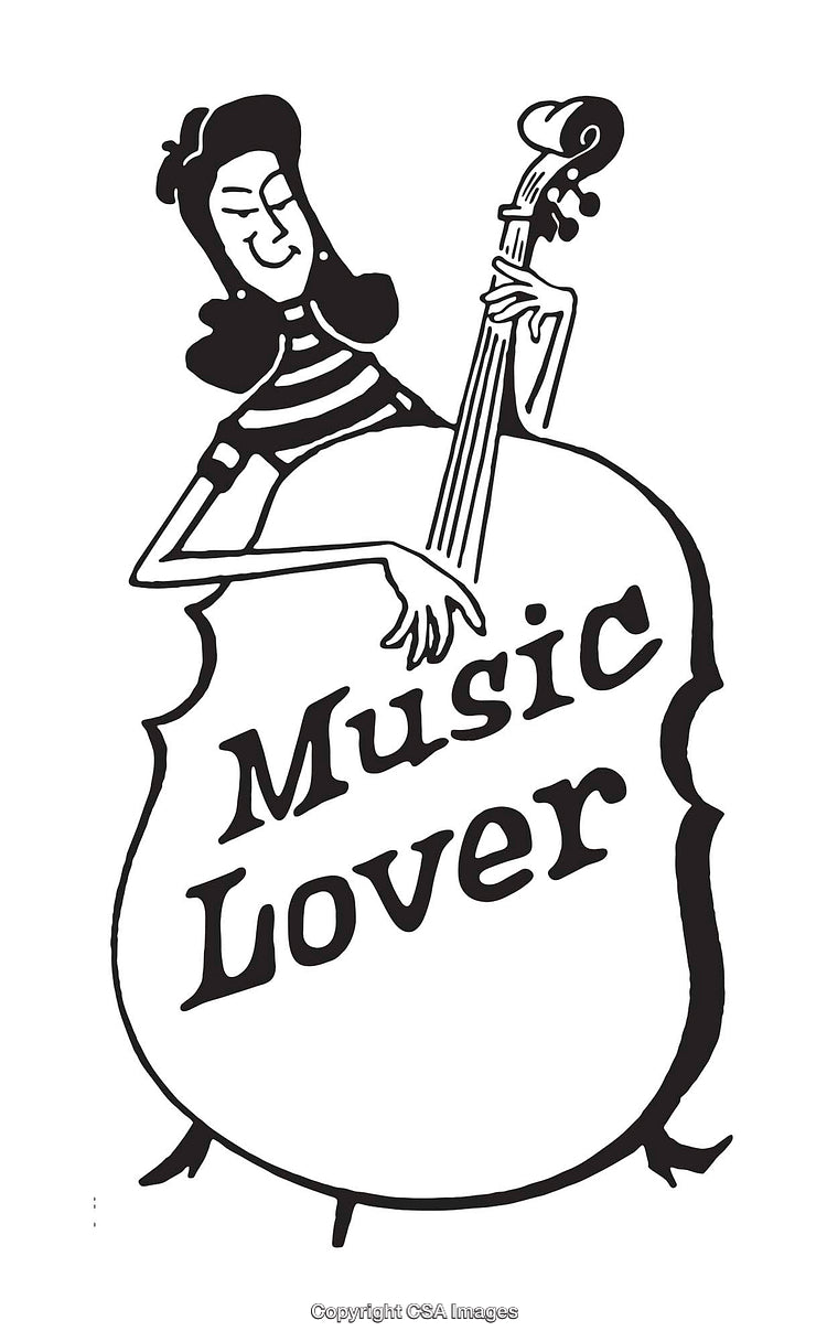 Black and White Music Lover Playing a Double Bass Illustration