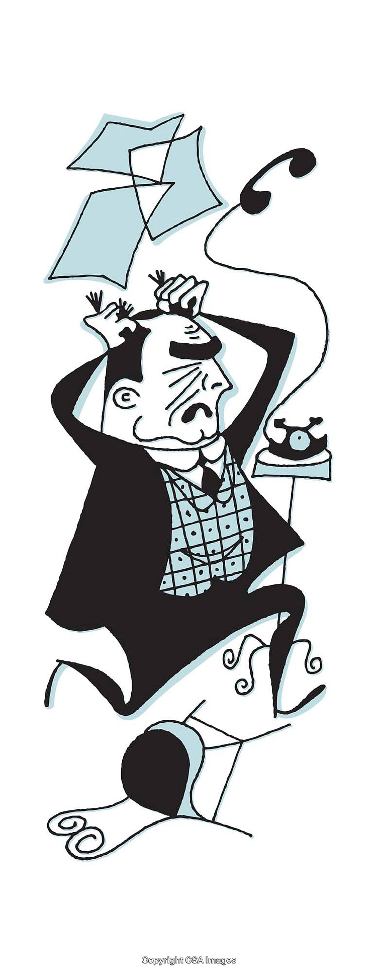 Color Illustration Depicting Stressful Office Environment and Overworked Employee