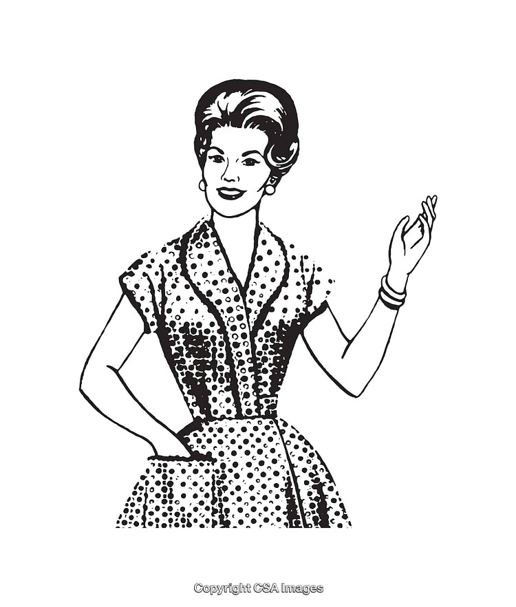 Retro Black and White Illustration of a Woman in Vintage Attire