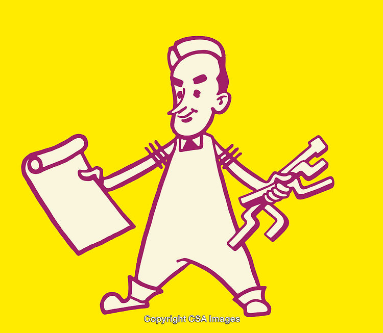 Cartoon Style Handyman Illustration on Yellow Background