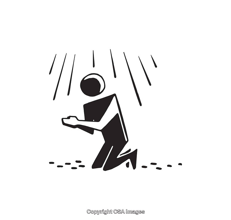 Black and White Line Art of Person Kneeling in Light