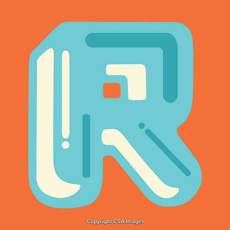 Stylized Letter 'R' on Vibrant Orange Background With Playful Colors