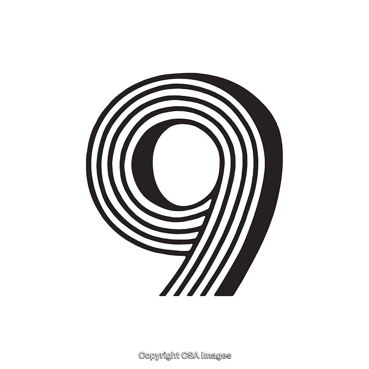 Stylized Black And White Number Nine With Geometric Pattern