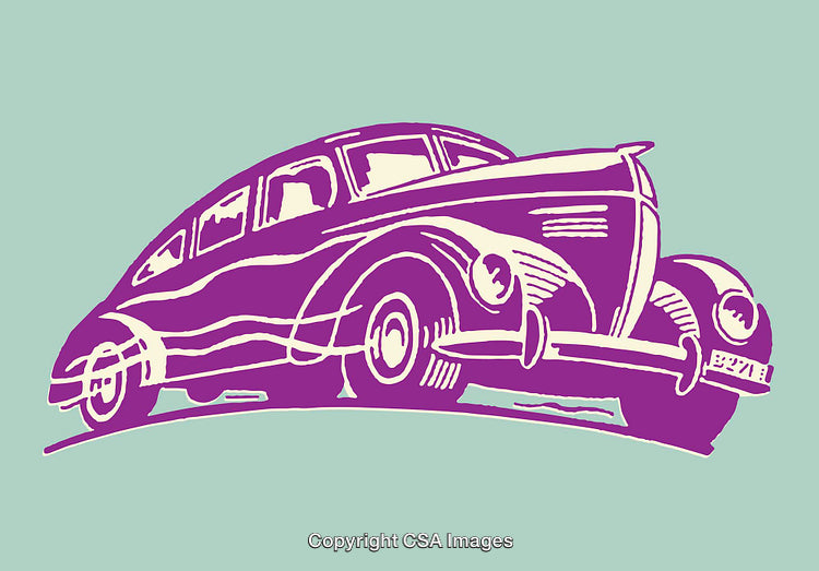 Colorful Line Art Illustration of a Classic Retro Automobile