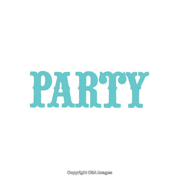 Blue Party Text Graphic on White Background for Festive Themes