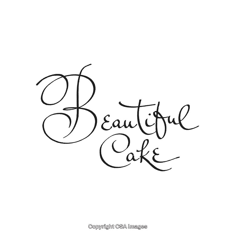 Elegant Handwritten Typography with the Words 'Beautiful Cake' in Black Ink