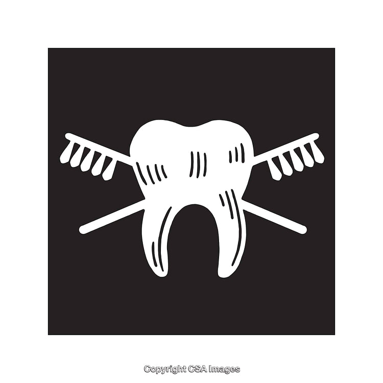 Black and White Line Art of Tooth with Brushes and Clean Design