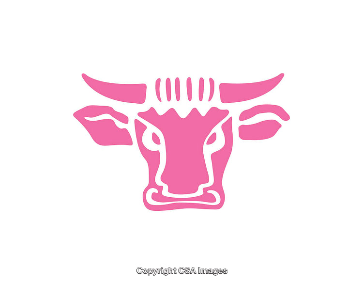 Stylized Icon of a Pink Cow's Head with Simplified Elements on White