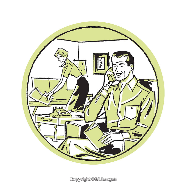 Retro Illustration of Domestic Life with Couple at Home