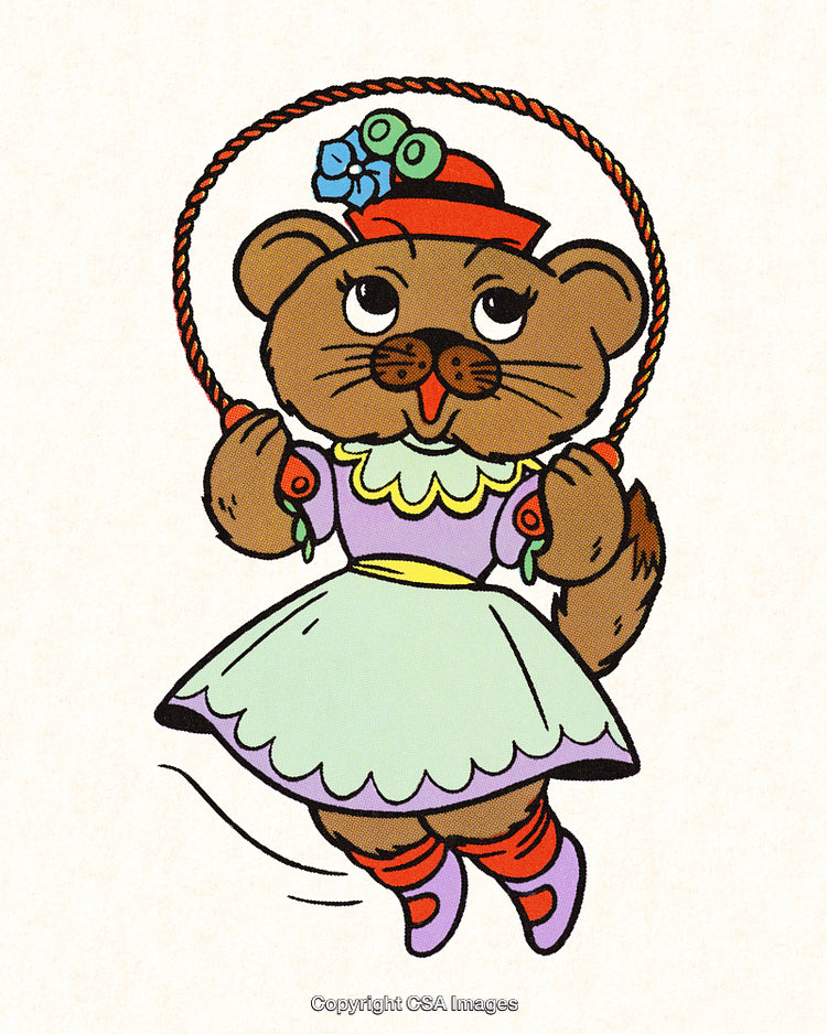 Adorable Cartoon Animal Girl Skipping Rope in Decorative Outfit