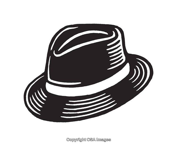 Black and White Line Art Illustration of a Fedora Hat