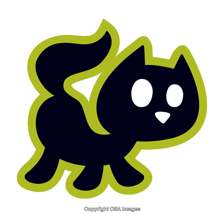Minimalist Black Cat Icon With Bold Green Outline Design