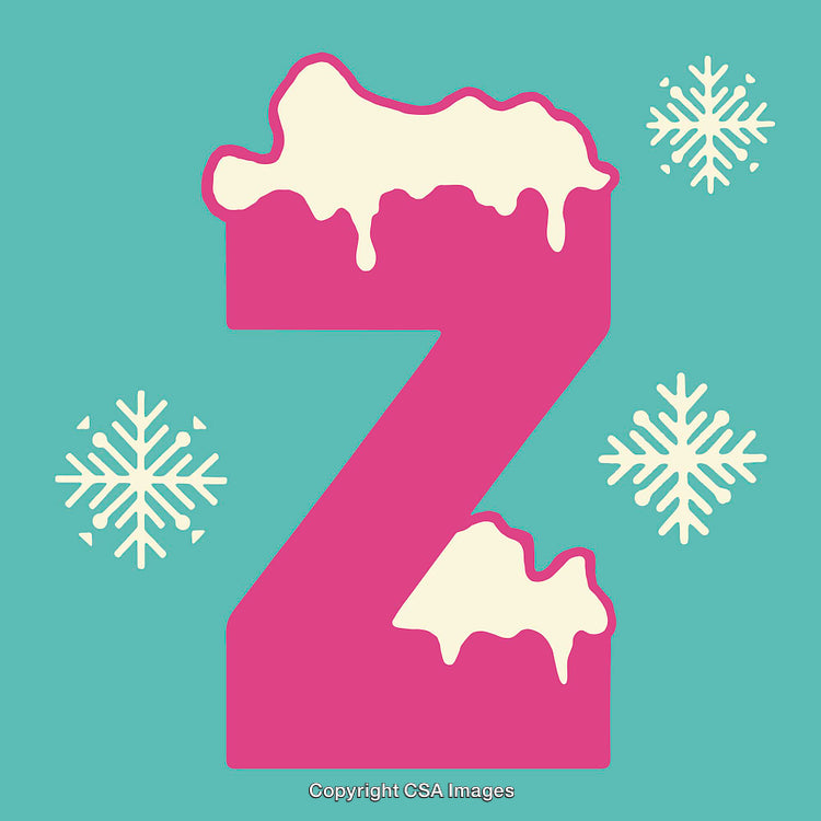Stylized Letter Z with Icy Snowflakes and Winter Accents on Vibrant Background