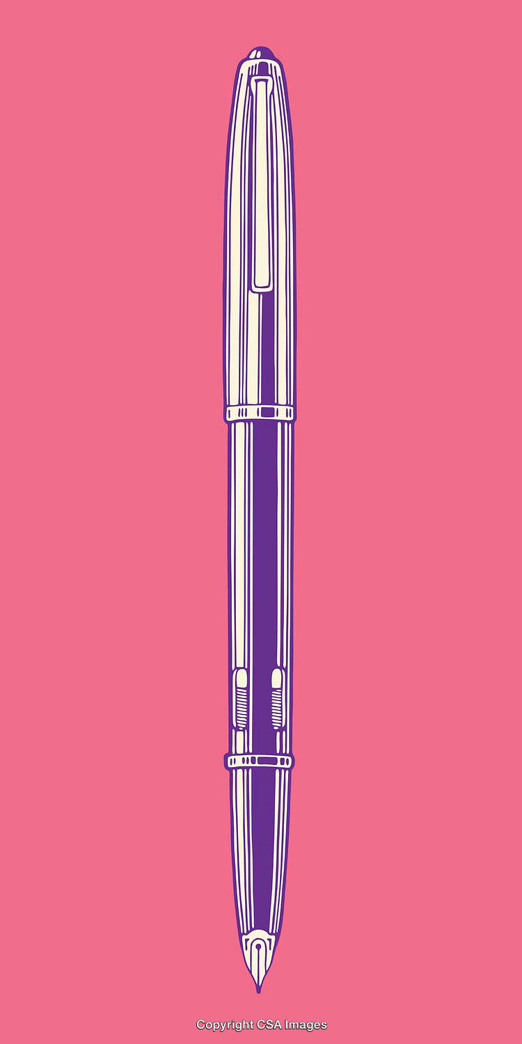 Illustration of Purple Fountain Pen on Pink Background in Line Art Style