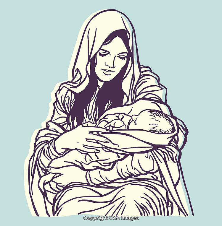 Color Line Illustration of a Mother Cradling a Newborn Baby
