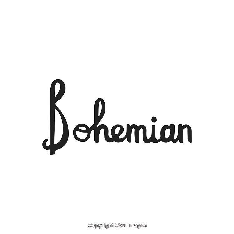 Stylish Black Lettering Featuring the Word Bohemian on a White Background