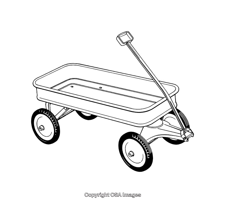 Black and White Line Art Illustration of a Classic Pull Cart