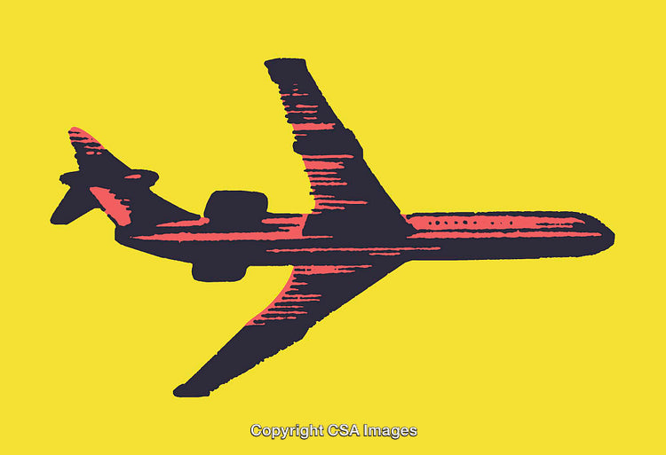 Vibrant Line Art Illustration of an Airplane on Yellow Background