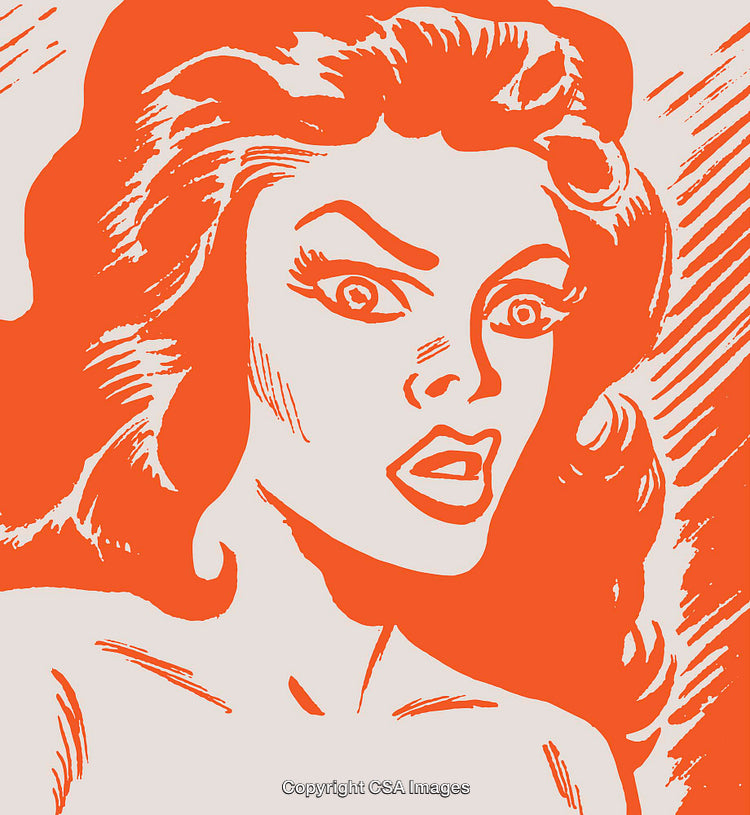 Retro Orange Pop Art Illustration of Surprised Woman with Detailed Features