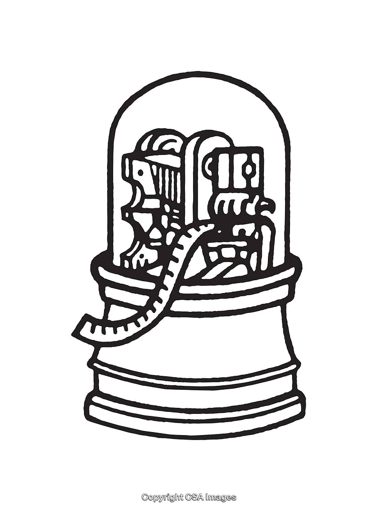 Black and White Line Art Illustration of an Industrial Machine