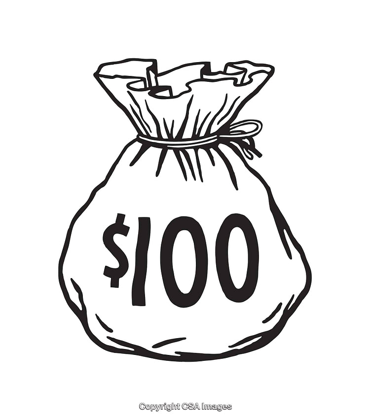 Black And White Line Art Illustration of a Money Bag with Dollar Sign