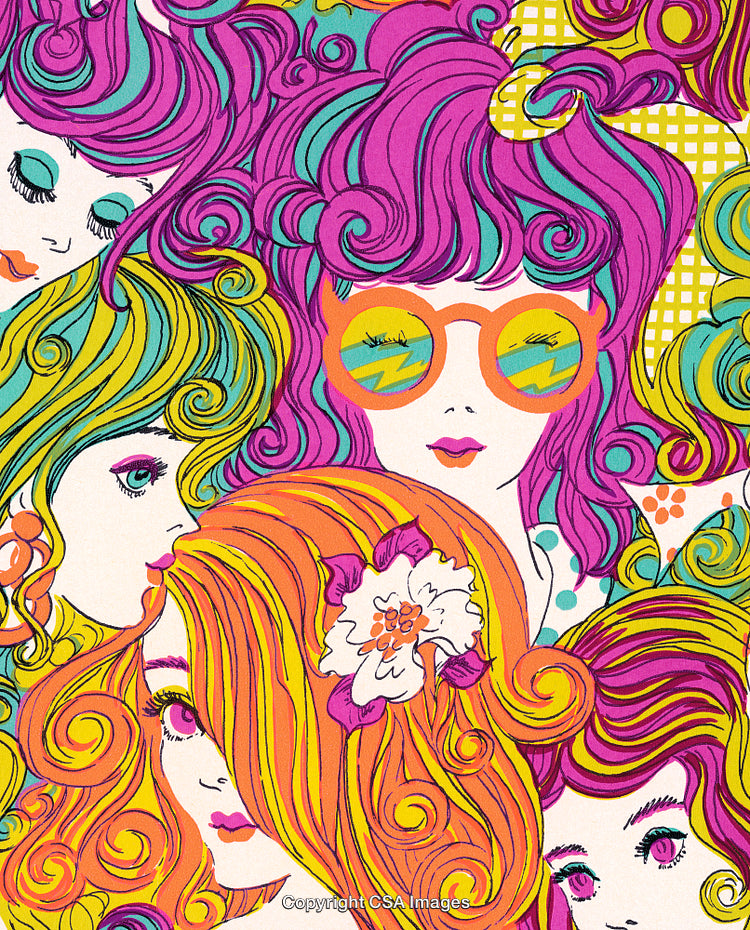 Colorful Psychedelic Artwork Featuring Stylized Women With Vibrant Hair and Sunglasses