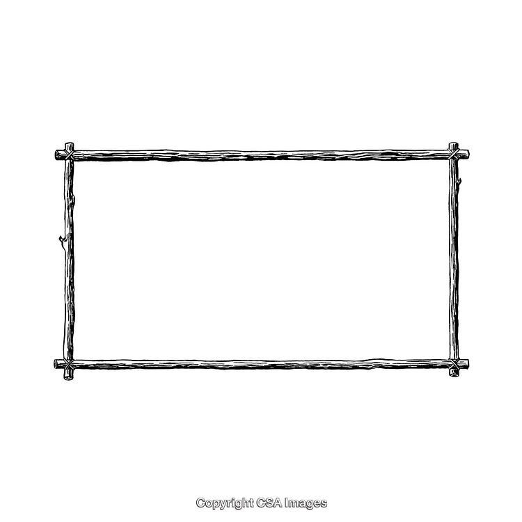 Hand-Drawn Wooden Border Frame in Black and White Illustration Format