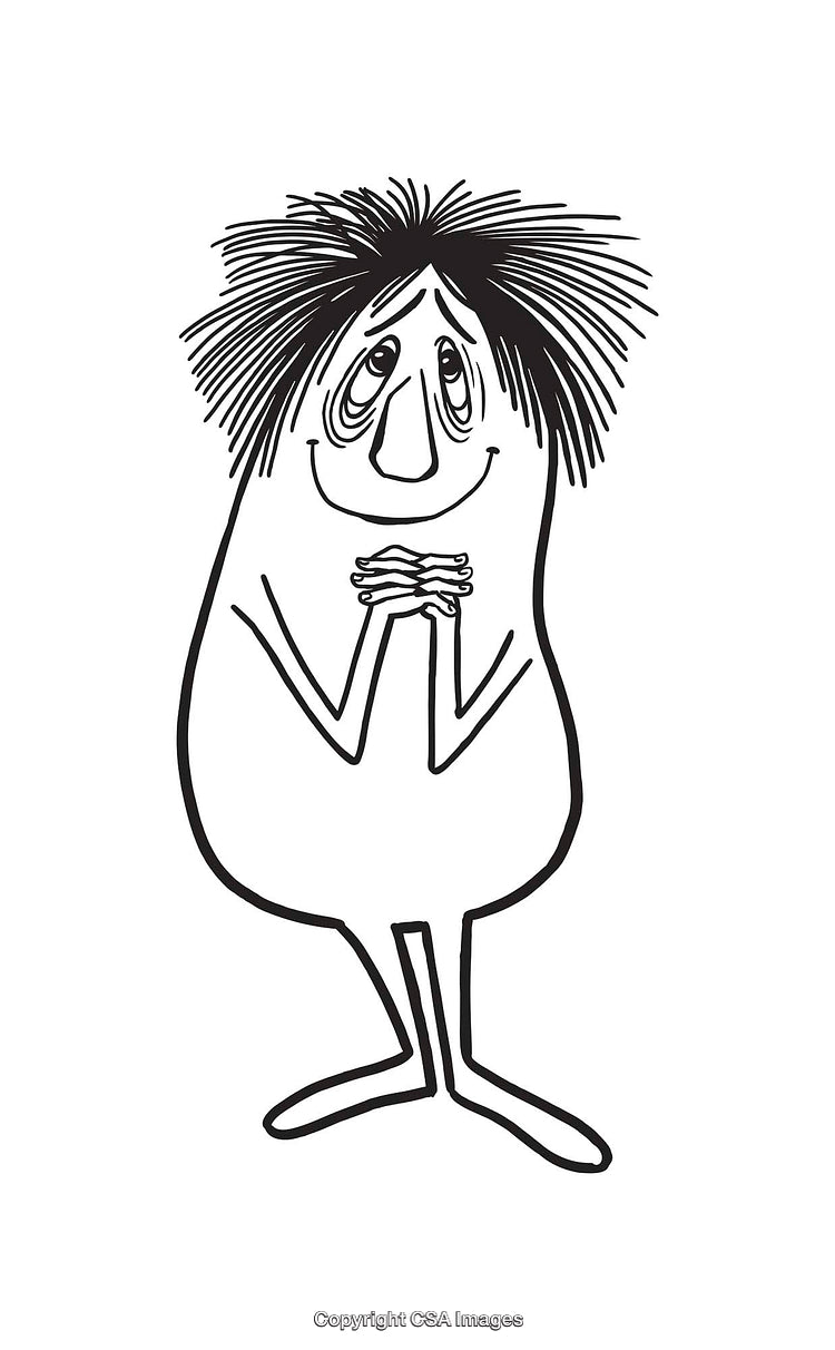 Cheerful Line Art Cartoon Character with Expressive Hairstyle and Pose