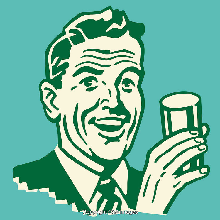 Retro Illustration of a Smiling Man Holding a Beverage Glass