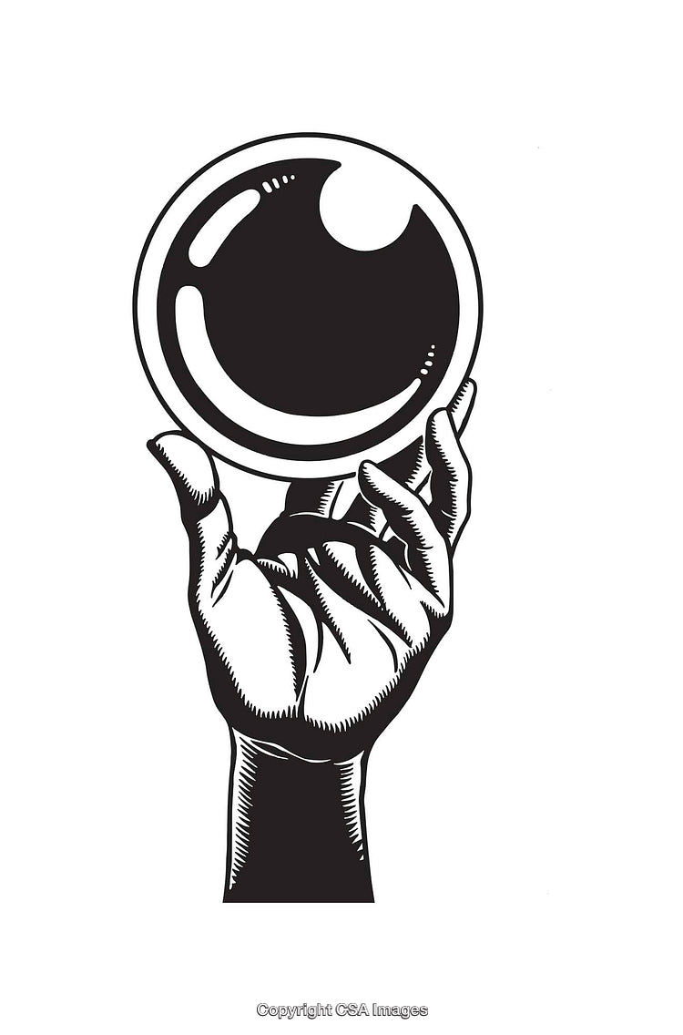 Black And White Line Art of Hand Holding a Floating Orb