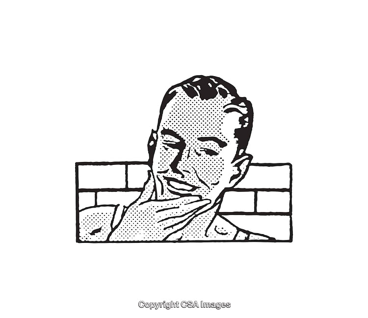 Retro Line Art Illustration of a Smiling Gentleman in Black and White