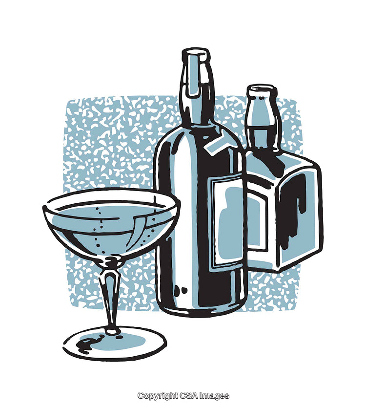 Illustration of Bottles and Glassware in Artistic Style