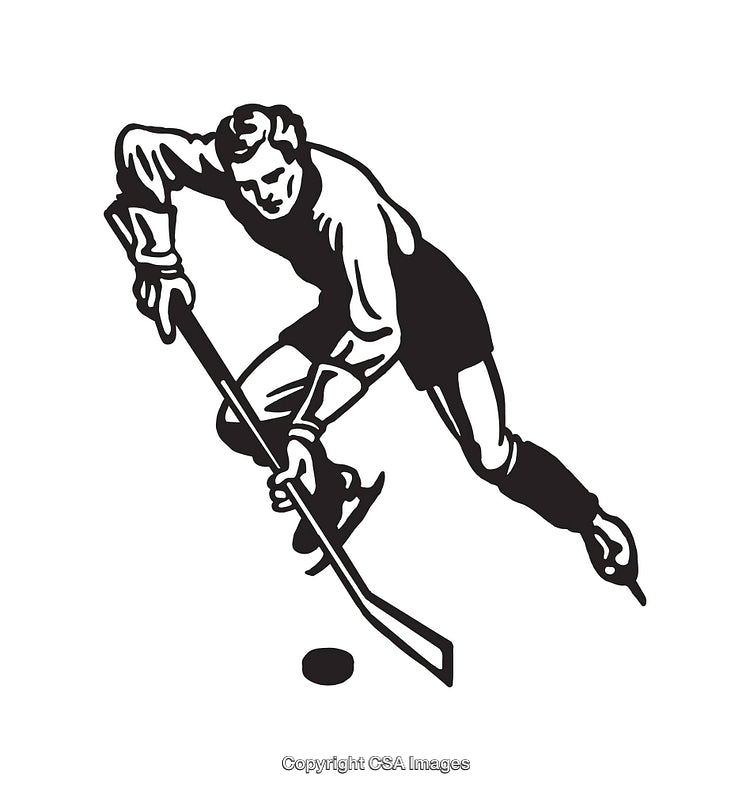 Black and White Line Art of Ice Hockey Player in Action