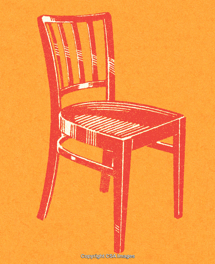 Stylized Red Wooden Chair on Vibrant Yellow Background in Retro Design