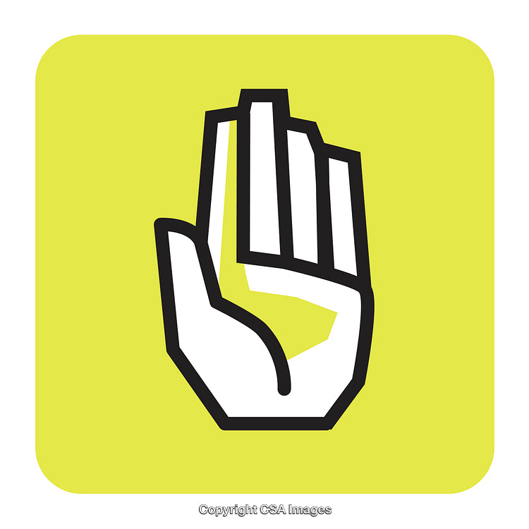 Yellow Hand Signal Warning Icon with Minimalistic Line Design