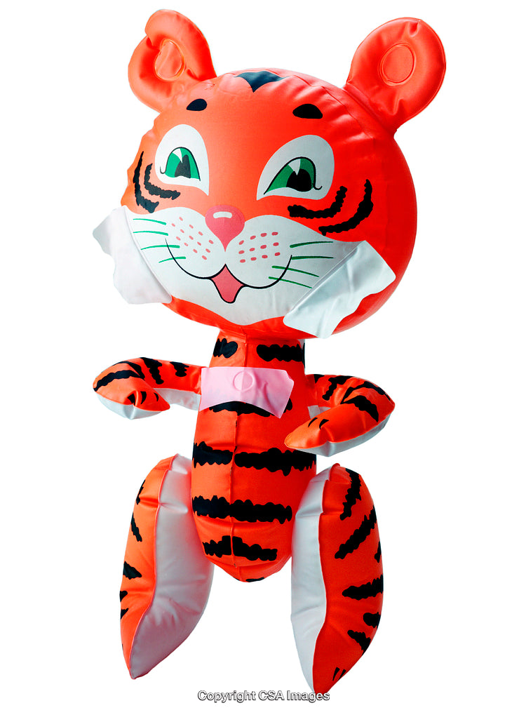Colorful Inflatable Tiger Toy with Orange and Black Design Isolated on White