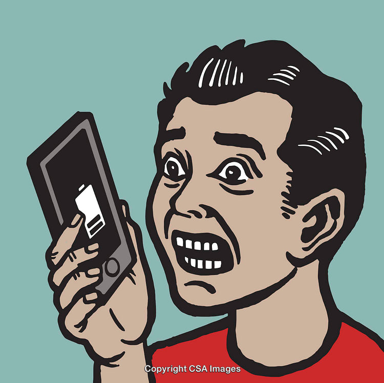 Colorful Illustration Depicting Shock Over Smartphone with Low Battery