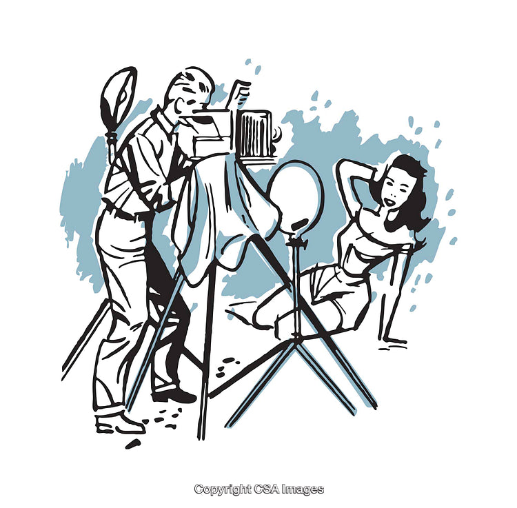 Stylized Vintage Studio Photographer With Classic Model Illustration