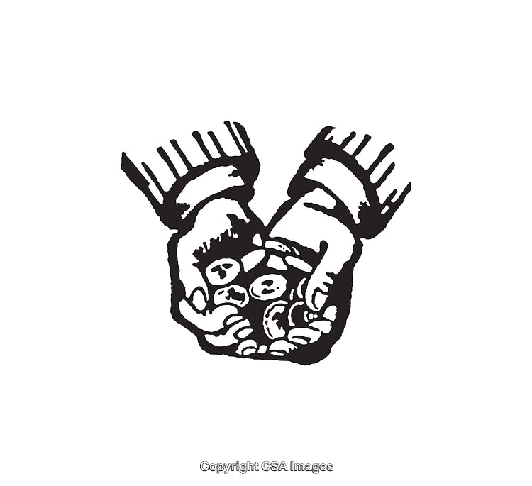 Black and White Line Art of Hands Holding Stones