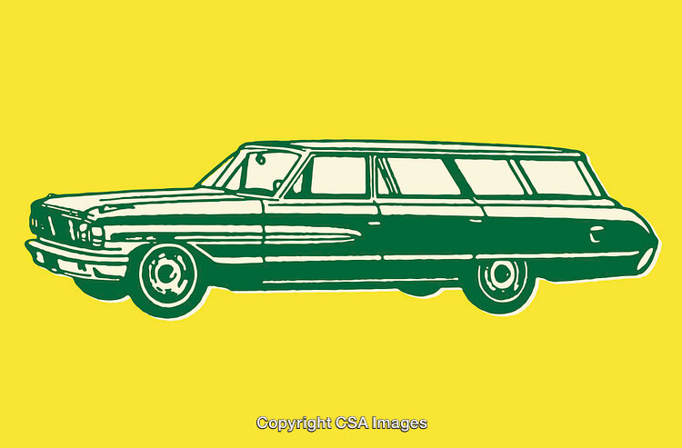 Vintage Car Line Art Illustration with Yellow Background