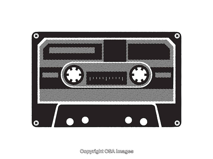 Vintage Cassette Tape in Black and White Illustration