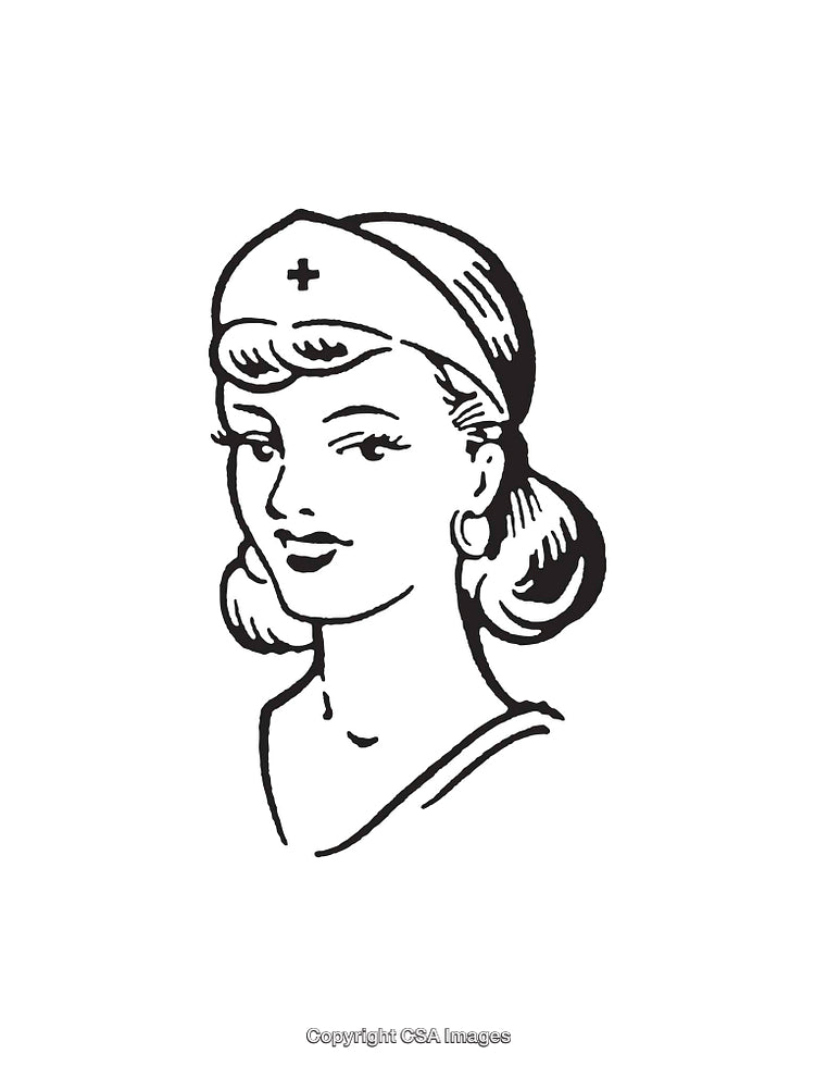 Retro Style Nurse Line Art Illustration of Woman in Uniform