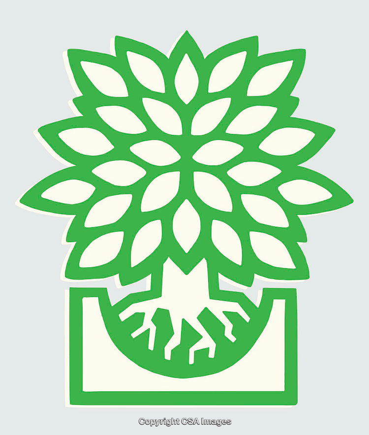 Green Tree with Roots in Geometric Design and Leafy Style Art